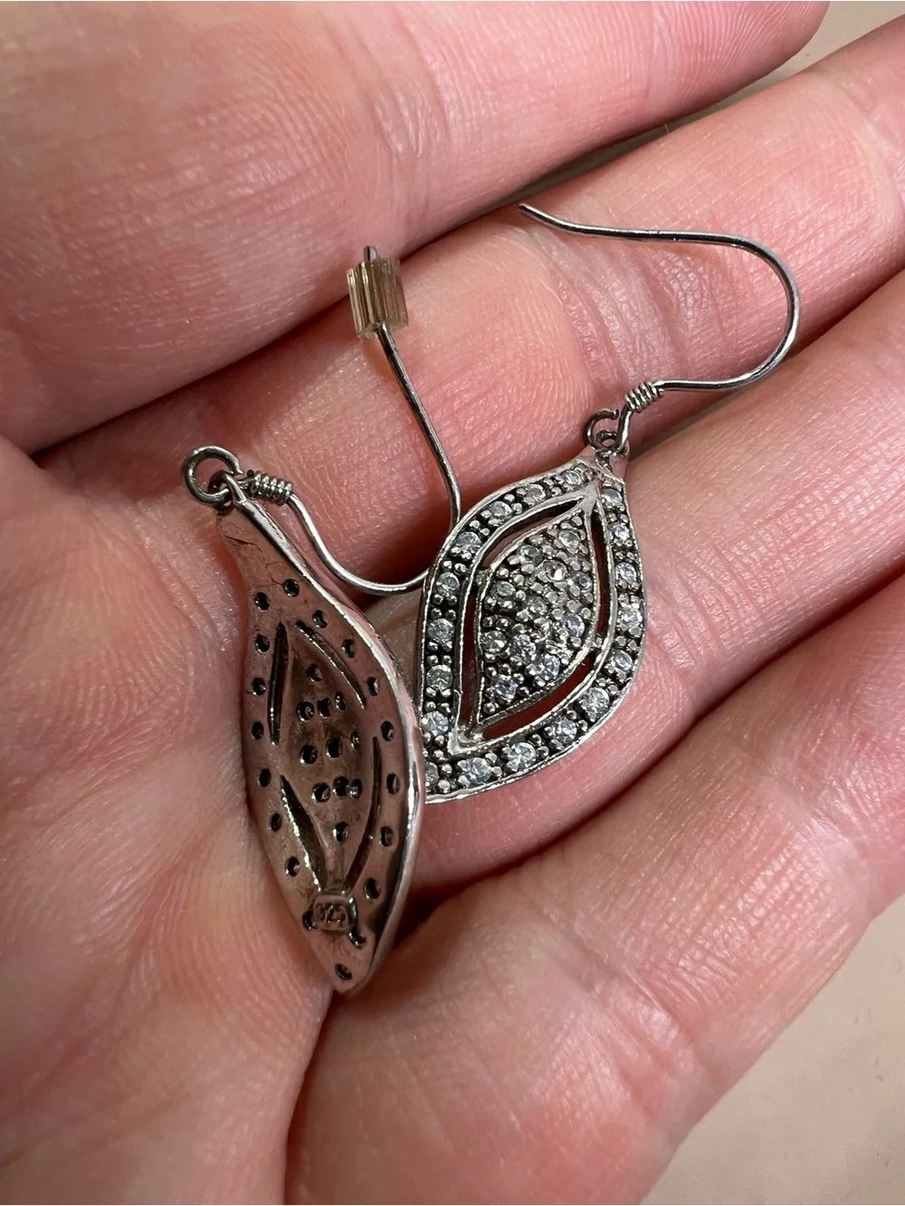 Sterling Silver Crystal Leaf Drop Earrings